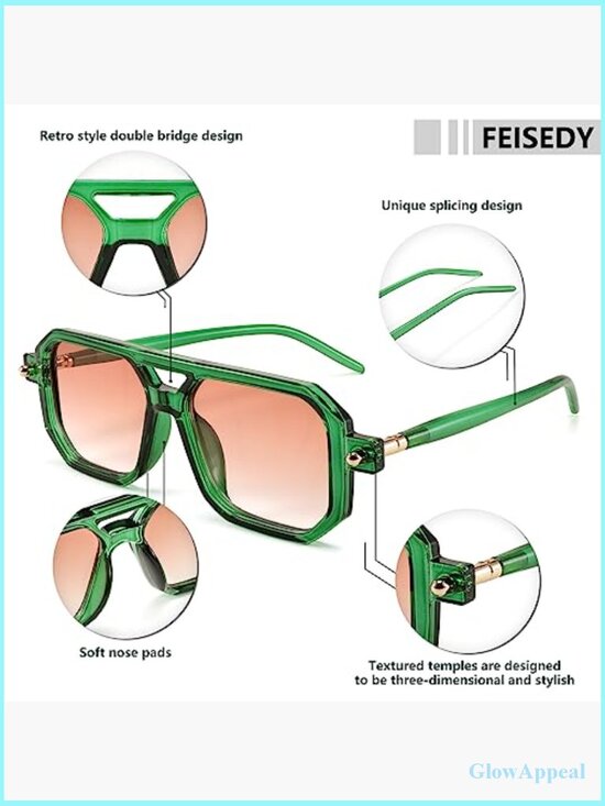 Vintage Square 70s Aviator Retro Sunglasses UV400 Protection main image 7